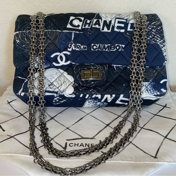 Auth Chanel Graffiti Small Reissue 225 Double Flap Classic Jersey Knit Bag - Picture 3 of 15